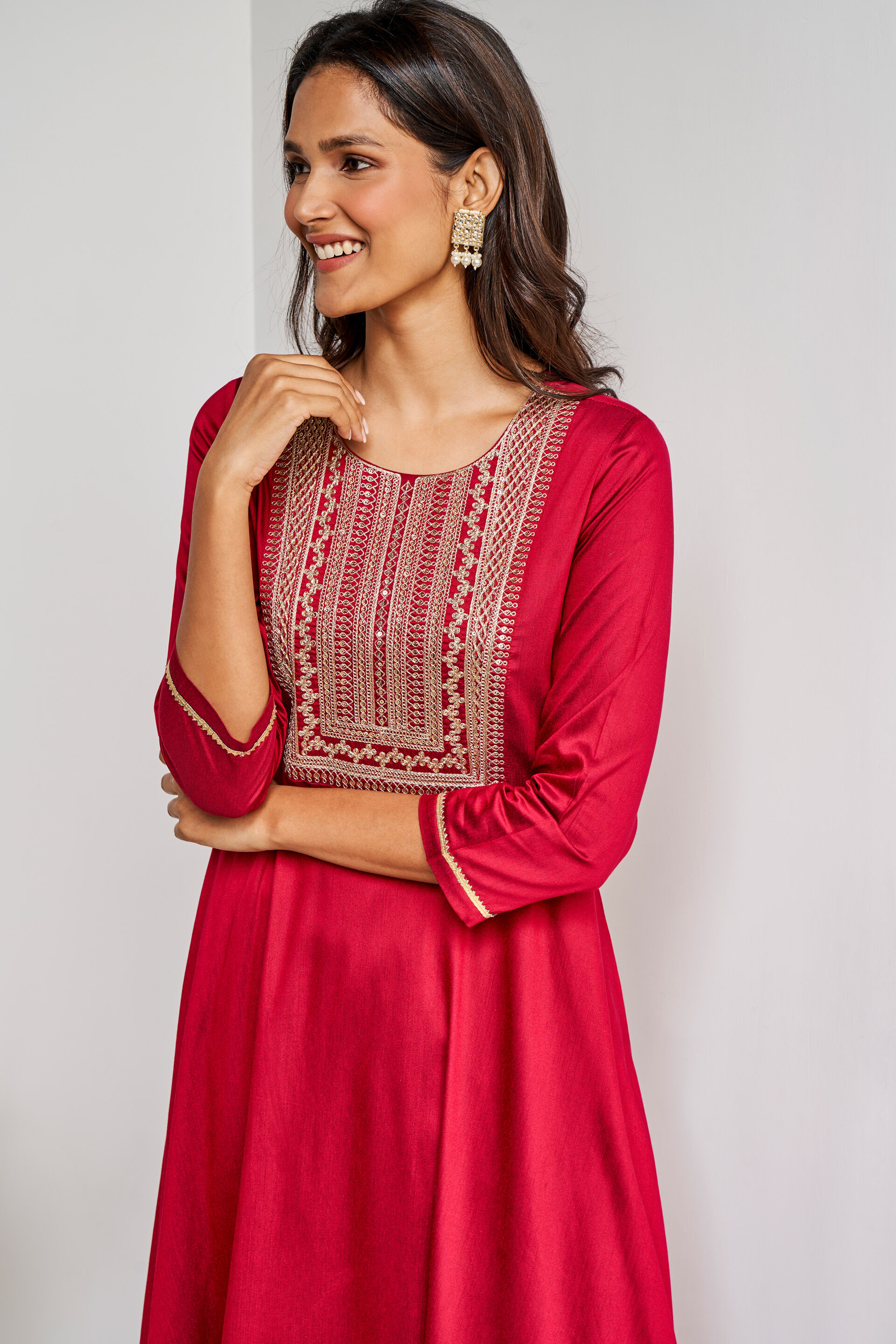 Buy Magenta Solid Flared Slip On Kurta Online at Best Price at